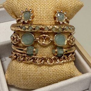 BOMB PARTY DOUBLE STACK! BRAND NEW Gold-Tone Aqua Stone Stackable Bracelet Set